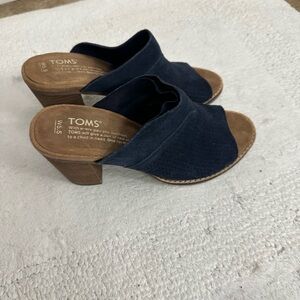 TOMS Women's Dark Blue Mules with Brown Heel